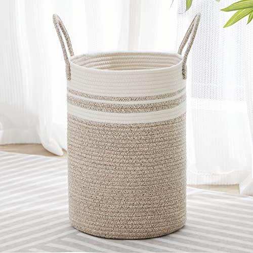 VIPOSCO Tall Laundry Hamper, Woven Rope Storage Basket for Blanket, Toys, Dirty Clothes in Living Room, Bathroom, Bedroom - 30L Brown & White - color: Brown & White, size: 30L