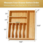 Umilife Large Kitchen Drawer Organizer, 19"x19" Silverware Utensils Organizer, 2.5" High for Large Deep Drawers, Bamboo Flatware Holder with Thick Frames, Sturdy Kitchen Organization Tray - size: 19 x 19 inch (8 Slots)