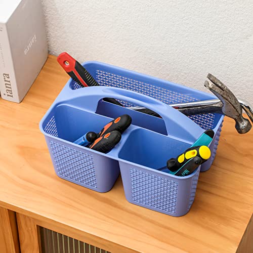 UUJOLY Plastic Portable Shower Caddy Basket Bucket, Cleaning Shower Basket with Handle Compartments Storage Basket Organizer for Bathroom Kitchen College Dorm Sink, Dark Blue - color: Dark Blue