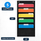 Essex Wares - 5 Pocket File Pocket Chart, Black, 14" Wide x 24" Tall - Versatile Wall Hanging File Folder Organizer for Classroom, Office, Home, and More - Wall Folder Organizer - 5 Pockets - size: 5 Pocket