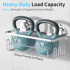 KEGII Suction Cup Shower Caddy – 3 Pack Suction Cup Shelf with Soap Holder & Hooks, Rustproof Stainless Steel Shower Organizer Rack, Removable No Drilling Bathroom Storage Rack, Silver