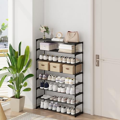 Calmootey 8-Tier Shoe Rack, Tall Large Capacity 40 Pairs Shoes Storage Organizer, Stackable Wide Shoe Shelf for Entryway, Hallway, Black - size: 8-Tier