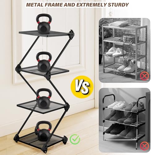 Vertical Shoe Rack 4 Tier Small Shoe Rack Shelf for Entryway Tall Narrow Shoe Organizer Metal Shoe Storage for Closet,Front Door Entrance, Living Room, Black - color: Z Shape(black), size: 4 Tier