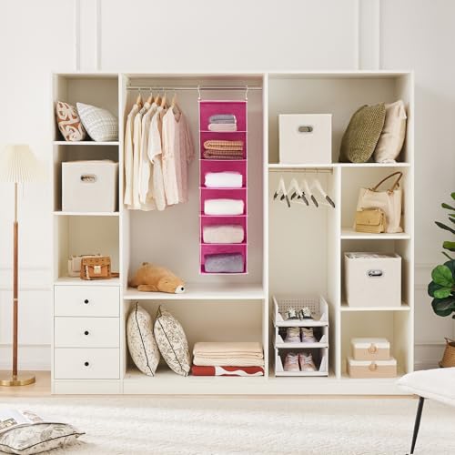 MAX Houser 6-Shelf Hanging Closet Organizer, Hanging Storage Shelves with 2 Sturdy Hooks Space-Saving for Bedroom, Foldable (Pink) - color: Pink