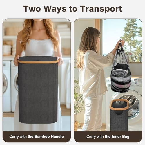 Slim Laundry Hamper with Lid, 60L Small Laundry Basket with Handles&Removable Bag, Thin Dirty Clothes Hampers for Laundry, Narrow Laundry Hampers for Bedroom Aesthetic, Dark Grey - color: Dark Grey, size: 60L