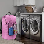 Laundry Bag with Shoulder Straps and Mesh Pocket Laundry Backpack Large Portable Laundry Hamper for College Laundromat Apartment - color: Pink