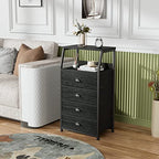 Furnulem Tall 4 Drawers Dresser, Vertical Storage Tower Black Dresser for Bedroom, Hallway, Entryway, Nursery, Closet Organizer, Nightstand Bedside Table Furniture, Sturdy Steel Frame, Wood Top - color: Black Oak, style: 4 Drawers