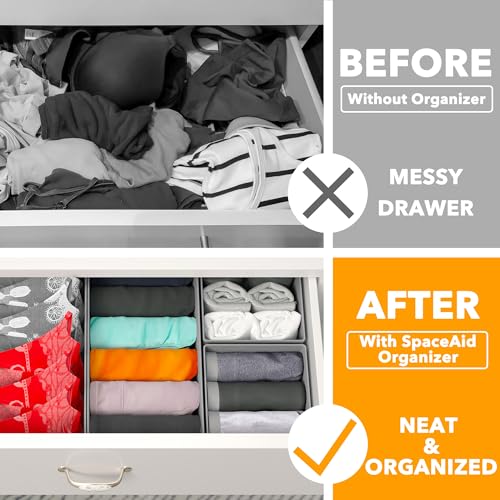SpaceAid Drawer Organizer Clothes, 12 Pack Dresser Organizer Bins for Nursery, Closet Organization and Storage Dividers for Clothing, Baby Clothes, Underwears, Socks (Grey) - color: Grey, size: 12 Pack