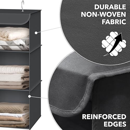 Simple Houseware 3-Shelf Hanging Closet Organizer, Fabric Storage Shelves with 57L Capacity, Dark Gray - color: Dark Grey