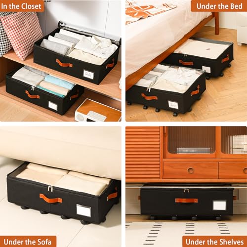 Freebat Under Bed Storage Organizer with Wheels, Underbed Container with Clear Lid Cover, Storage Bag Box with Visiable Window for Clothes, Bedsheet, Pillow, 2 Pack，7.5 inches - size: 7.5 inch