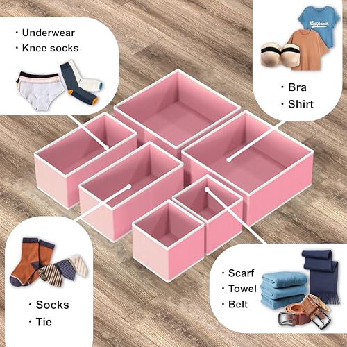 Simple Houseware Underwear Drawer Organizer for Lingerie/Undergarment/Bra/Panty/Sock/Onesie, Set of 6, Pink - color: Pink, size: Set of 6 - 2L / 2M / 2S
