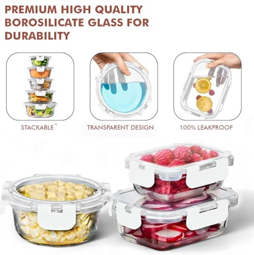 Razab 30 PC Glass Food Storage Containers with Lids - Reusable Glass Meal Prep Containers for Lunch and Leftovers - Airtight & Leakproof Snap Locking Lids - Oven, Freezer, Microwave, Dishwasher Safe - color: White