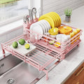 SNTD Dish Drying Rack - Extendable Dish Rack, Large Sink Drying Dish Drainer for Kitchen Counter, Stainless Steel Dish Strainer with Utensil Holder (Pink) - color: Pink