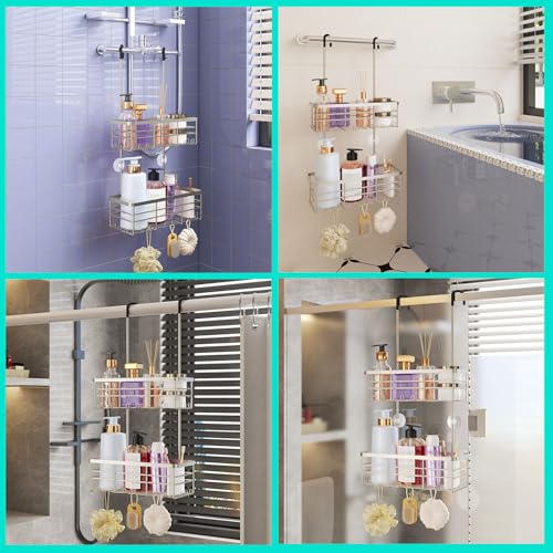HapiRm Hanging Shower Caddy Organizer - No Drilling Shower Organizer with Hooks, Rustproof & Waterproof 304 Stainless Steel Bathroom Shelves - Brushed Nickel - color: Brushed Nickel