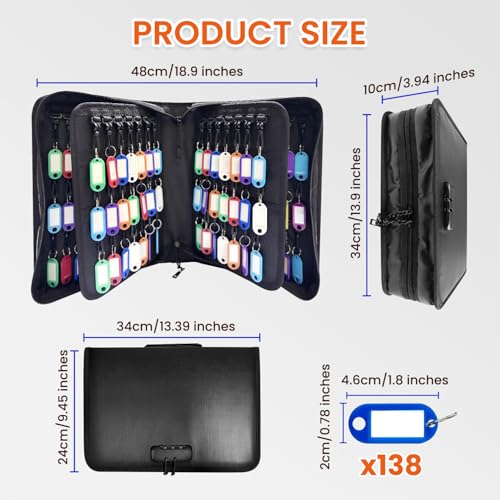 138 Position Key Organizer with Combination Lock, Waterproof Fireproof Zippered Key Case, Key Holder Box for Rental Management Real Estate Sales Hotel Executives