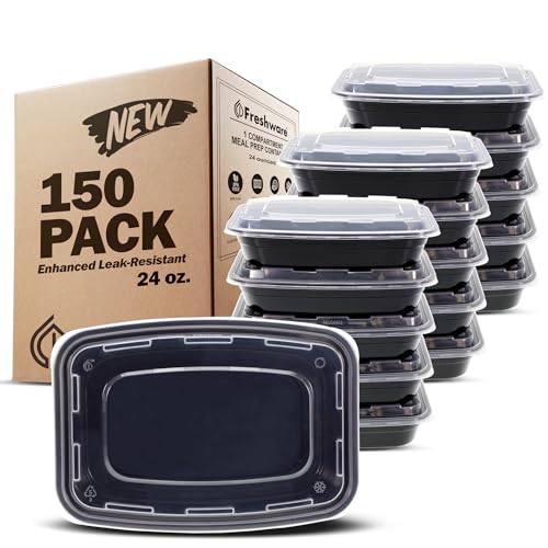 Freshware Meal Prep Containers [150 Pack] 1 Compartment with Lids, Food Storage Containers, Bento Box, BPA Free, Stackable, Microwave/Dishwasher/Freezer Safe (24 oz) - size: 24OZ-150PK