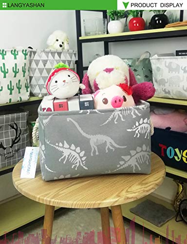 LANGYASHAN Rectangular Storage Bin Collapse Canvas Fabric Cartoon Storage Basket with Handles for Organizing Home Kitchen Boys and Girls Toys Office Closet Shelf Baskets (Rec Gray Dinosaur skeleton) - color: Rec Gray Dinosaur skeleton