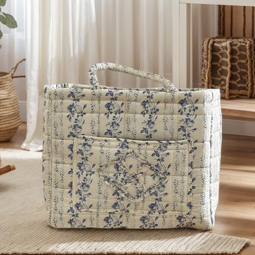 Floral Fabric Storage Basket Car Interior Storage Basket Underwear Sundries Laundry Baskets Supplies Home Organizer Bag (Vine Blue) - color: Vine Blue