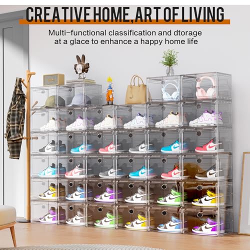 KEFA XL Shoe Storage Box Organizer, 6 Pack Shoe Boxes Clear Plastic Stackable, Sneaker Display Case Container Fit for US 13 (Side 6 PACK CLEAR) - color: 6 PACK CLEAR