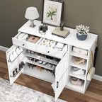 Loomie 5-Tier Shoe Cabinet with 4 Side Cubbies, Farmhouse Shoe Rack Cabinet with 6 Adjustable Shelves & 2 Drawers, Freestanding Shoe Storage Cabinet with 4 Brackets & 2 Hooks for Entryway (White) - color: White