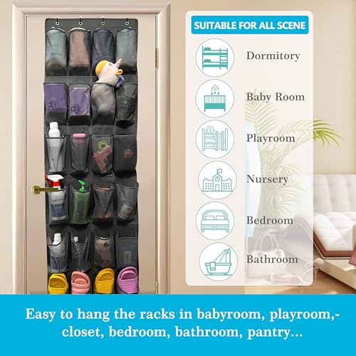 Over The Door Shoe Organizer with 24 Large Breathable Mesh Pockets Sturdy Closet Door Shoe Storage Holder Hanging SimpleHouseware Men Women Kids Shoe Holder for Rack (Black) - color: Black