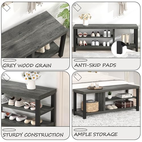 EXCEFUR Industrial Entryway Bench, Rustic Indoor Shoe Boot Storage Bench Seat for Living Room, Grey - color: Grey, size: 3-Tier