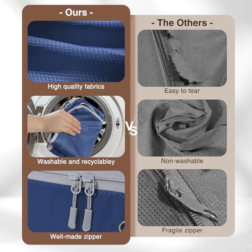 DIMJ Comforter Storage Bag 6 Pack - Blanket Storage Organizer Compression Bags, Large Capacity Ultra Space Saving Self Compression Organize for Bedding, Pillow, Duvet, Sheet Storage with Zipper Window - color: Navy Blue, size: 66L x 6 Pack