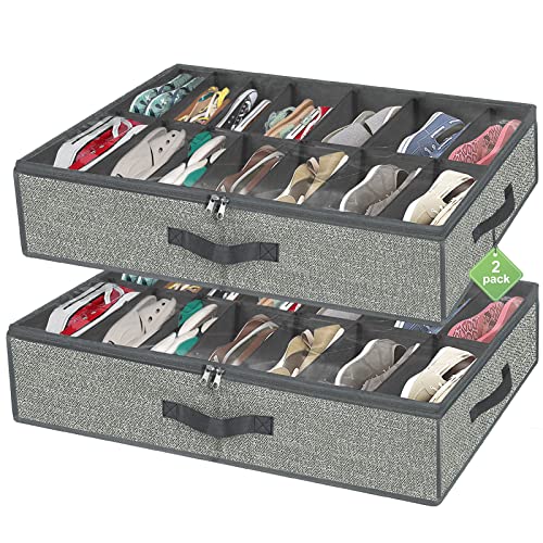 homyfort 28 Pairs Shoe Organizer Under Bed, Underbed Shoe Storage Boxes Bins, Organizador De Zapatos, Extra Large Zapateras Organizer, Grey, Set of 2 - color: Grey, style: 28 Pairs Shoes