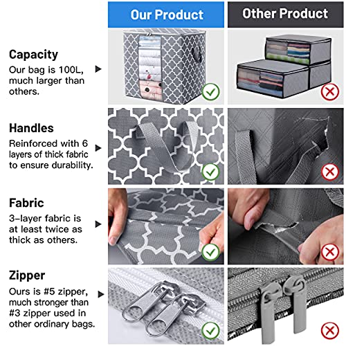 WISELIFE Storage Bags [3 Pack/100L] Large Blanket Clothes Organization and Storage Containers for Comforters,Bedding, Foldable Organizer with Reinforced Handle, Clear Window, Sturdy Zippers,Light Gray - color: Light Grey, size: 3 x 100L