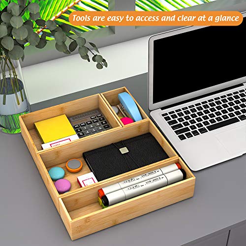 Bamboo Kitchen Drawer Organizer, Wooden Storage Box for Utensil Organizer Silverware Tray Cutlery Holder Flatware Containers - Multi-Use Deep Drawer Dividers Organizer for Bathroom, Jewelry, 12"6"2.5" - color: Bamboo, size: 12*6*2.5 inch