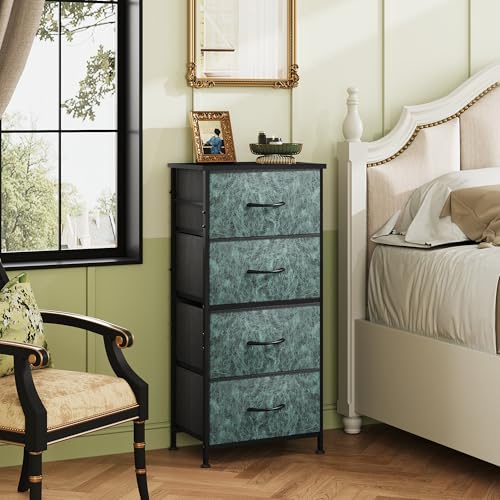WLIVE Dresser with 4 Drawers, Storage Tower, Organizer Unit, Fabric Dresser for Bedroom, Hallway, Entryway, Closets, Sturdy Steel Frame, Wood Top, Easy Pull Handle, Vintage Green - color: Turquoise