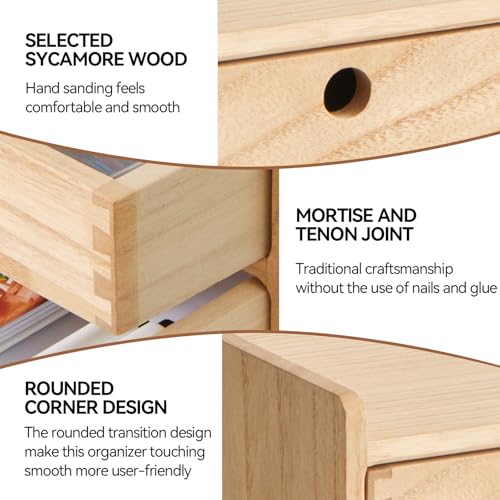 KIRIGEN Wood Organizer Shelf with 3 Drawers for Home Kicthen Decor Office Supplies Desktop Cabinet for Drawer Organizer - Desk Accessories Storage Box -Countertop Shelf Natural（DT2D3C-NA） - color: Natural, size: 2 layer-3 drawers