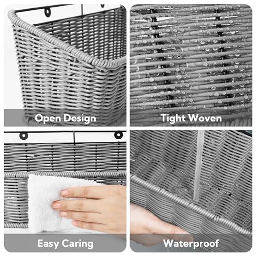 GRANNY SAYS Wicker Hanging Basket, 2 Pack Storage Baskets for Cabinet, Wall Mount Fruit Basket for Kitchen, Adhesive Bathroom Cabinet Organizer, Pantry Organizers and Storage, Gray - color: Slate