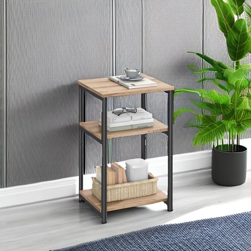 VASAGLE Side Table, Small End Table, Tall Nightstand for Living Room, Bedroom, Office, Bathroom, Camel Brown and Classic Black ULET273B50 - color: Camel Brown + Classic Black
