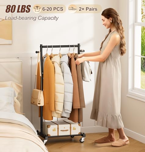 MISSLO Small Clothing Racks for Hanging Clothes 45" Short Clothes Rack with Shelves Metal Rolling Garment Rack with Wheels for Small Space, Closet, Wardrobe, Adults & Kids, Black - color: Black