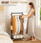 MISSLO Small Clothing Racks for Hanging Clothes 45" Short Clothes Rack with Shelves Metal Rolling Garment Rack with Wheels for Small Space, Closet, Wardrobe, Adults & Kids, Black - color: Black