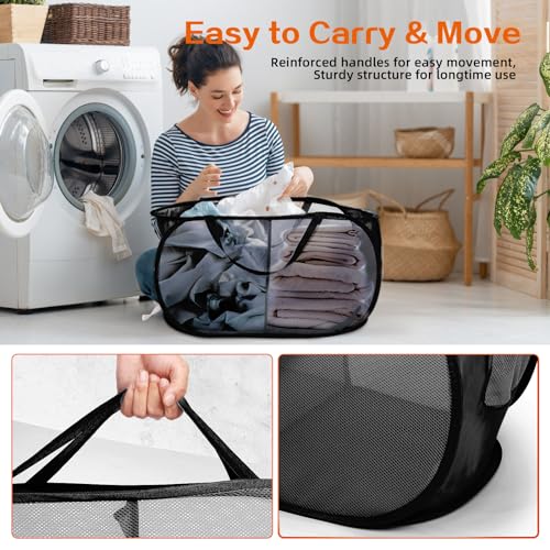 Foldable Laundry Baskets, Collapsible Mesh Laundry Hamper, Durable Pop Up Laundry Basket, 2 Compartments Clothes Hampers for Laundry, Easy to Carry & Sort for Dorm, Home, Kids Room, Travel Black - color: Black, size: 2 Compartments