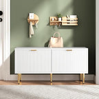 Garvee Shoe Storage Bench for Entryway, Modern Fluted Shoe Cabinet with Storage, Compact Wooden Mudroom Bench for Hallway, Foyer, Entrance, Front Door, White