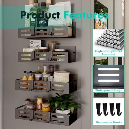 SETBAOO 4 Pack Magnetic Spice Rack for Refrigerator, Black Magnetic Shelf and Fridge Kitchen Storage Cabinet Organizers Seasoning Organization Mini Shelves, Organizadores de Cocina - size: 4 Pack Black-D