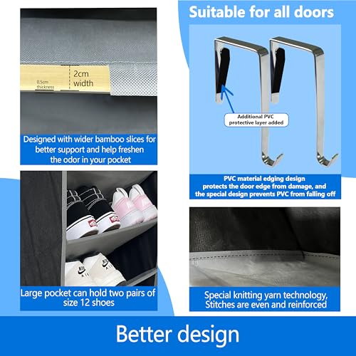 shoe organizer,70 Pounds Large Capacity,20-30-Pair over the door shoe organizer,10 Tiers shoe rack for closet,New upgrade Anti-scratch heavy duty hook and Bamboo material Baffle, Black/Grey - color: Black/Grey