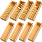Kigley 8 Pieces Bamboo Drawer Organizer Kitchen Utensils Wooden Utensil Stackable Wooden Storage Box Bamboo Silverware Tray for Drawer(12 x 3 x 2 Inch,Wood) - size: 12 x 3 x 2 Inch