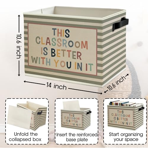 Boho Classroom Storage Bins Box with Handles, This Classroom Is Better You in It Inspirational Striped Collapsible Basket Organizer for Kids Room Nursery Bedroom Toys Books - color: Color04