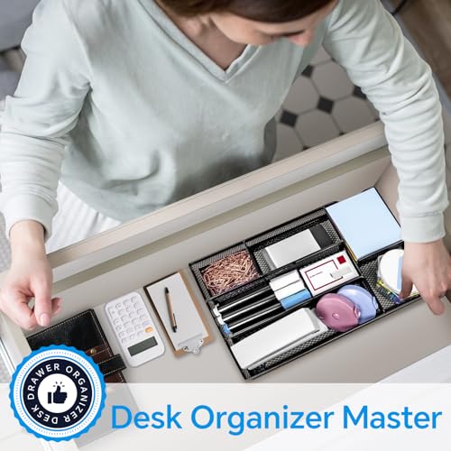 Desk Drawer Organizer, Office Drawer Divider Organizer Tray with 6 Compartments, Metal Mesh Desktop Organization and Accessories for Stationery Makeup Kitchen Toolroom School ＆ Office - size: Small