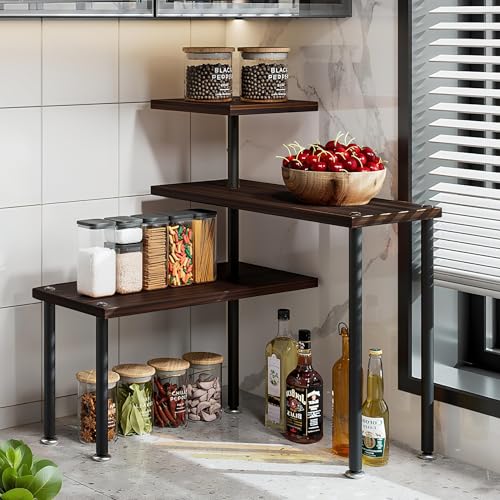 Countertop Organizer Organization 3 Tier Kitchen Corner Shelves Adjustable Spice Storage Rack for Bathroom Coffee Area Over Sink (Black Oak) - color: Black Oak