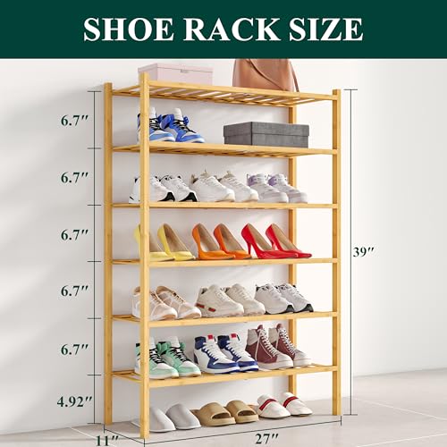 Smiry Shoe Rack, 6 Tier Bamboo Shoe Organizer, Stackable Free Standing Wooden Shoe Storage Shelf for Closet, Entryway, Front Door Entrance, Natural - color: Natural, size: 26.80" Wide - 6 Tier - Regular