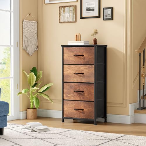 DWVO Dresser with 4 Drawers - Fabric Storage Tower, Organizer Unit for Living Room, Hallway, Closets - color: Rustic Brown, style: 4-Drawer