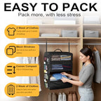 Suitcase Organizer, Travel Luggage Organizer Portable Hanging Travel Shelves Collapsible Hanging Packing Cubes for Carry on Suitcase with 5 Medium Vacuum Storage Bags and Hand Pump,Black