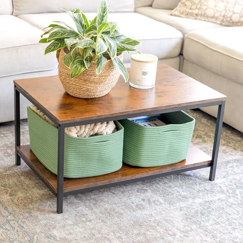 NaturalCozy Storage Baskets 16.8”x13”x7.6” Cotton Rope Woven Baskets for Organizing 3-Pack | Toy Storage Bins | Basket for Shelves, Laundry, Blanket, Clothes, Closet, Kitchen, Bathroom, Gifts - color: Green