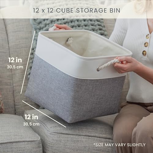 OrganiHaus 12x12 Cube Storage Bins 4 Pack, Foldable Cube Storage Organizer w/ Rope Handles, Collapsible Fabric Bins for Toys, Clothes & Closet Organization, Fabric Square Baskets - Gray/White - color: Gray Base / Off-White, size: 4 pcs (12x12)