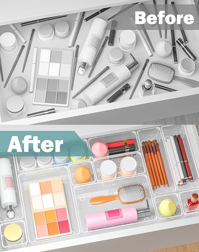 30Pcs Clear Plastic Drawer Organizers Set, 4size makeup drawer organizer trays for vanity,desk,bathroom,office,nightstand,gadgets for kitchen drawer, Versatile drawer divider storage bins - size: 30P